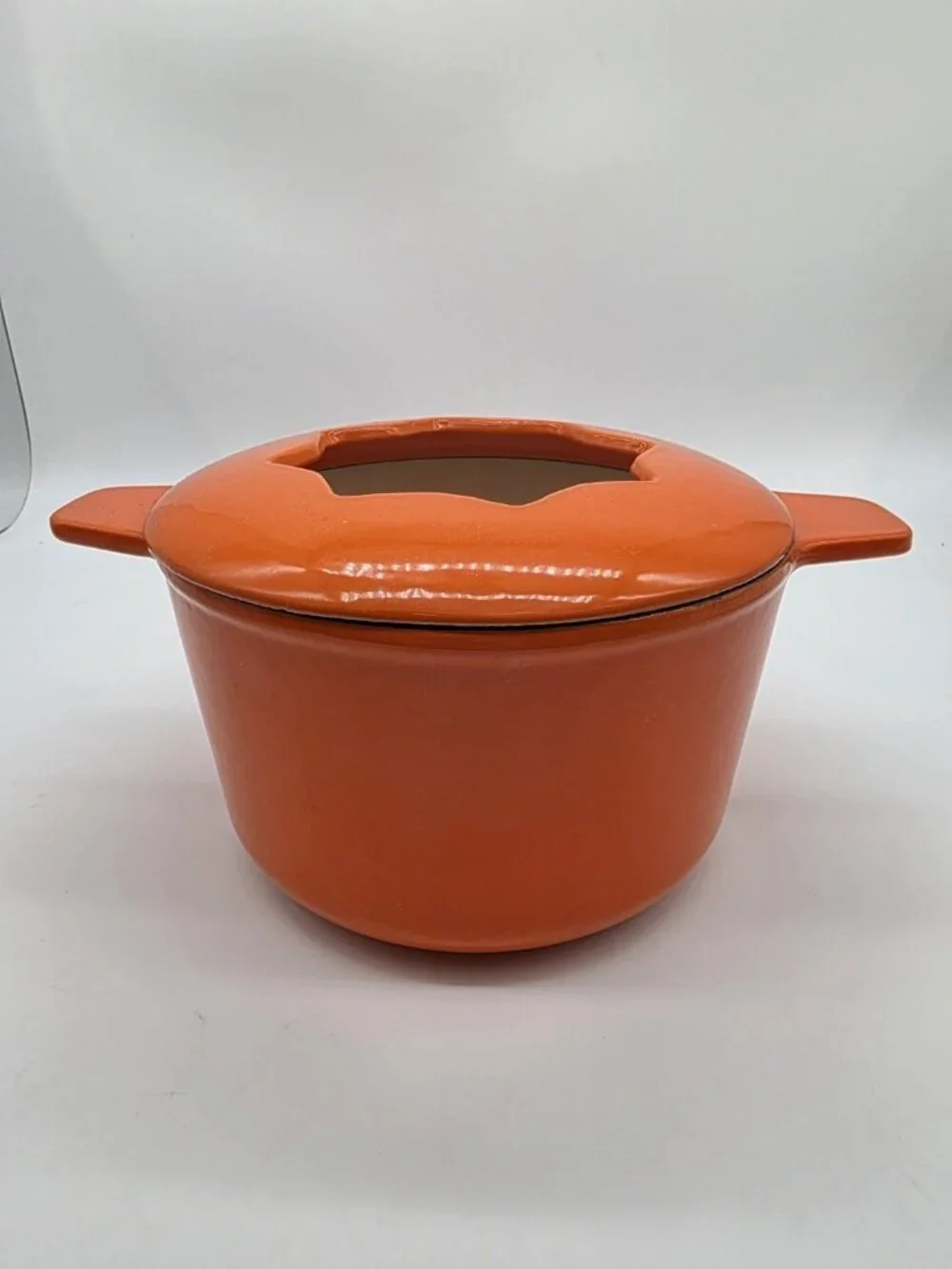 Cast Iron Fondue Pot Orange Enamel Cookware Star Top Cheese Heavy Dish